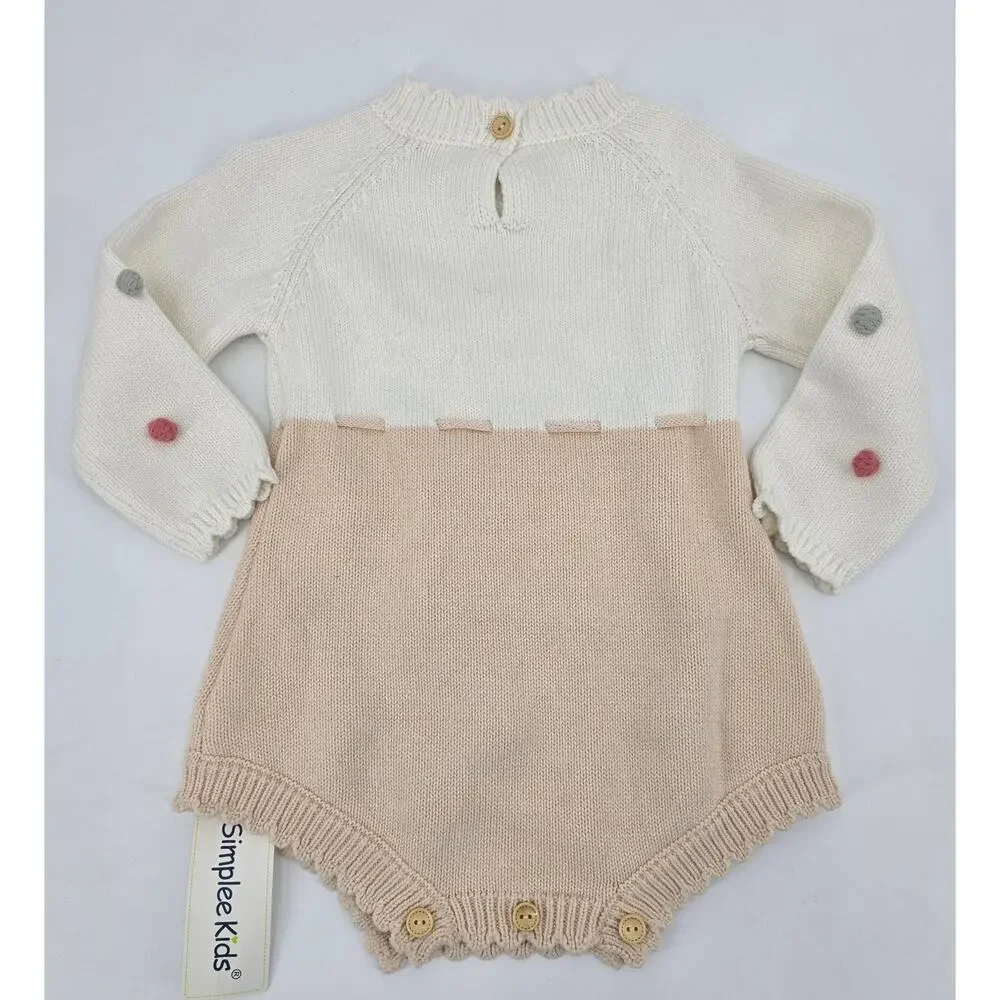 Simplee Kids Nordic Baby Knit‎ Long Sleeve Pom Pom  Sweater RomperSize 90 18–24M